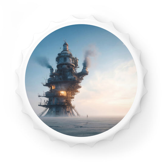 Skyward Steam Tower Bottle Opener – Industrial Dawn Dreamscape