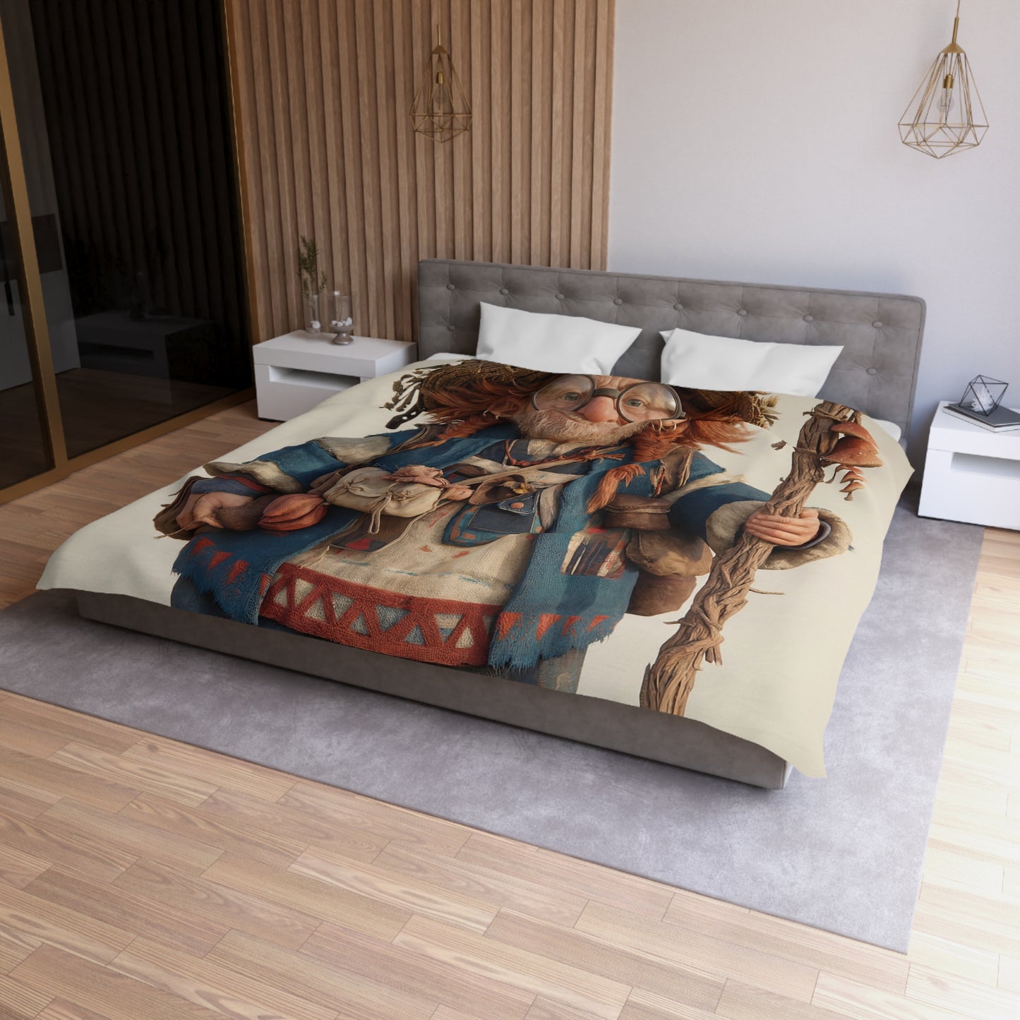 Forest Wiseman Microfiber Duvet Cover – Earth-Toned Herbal Gatherer