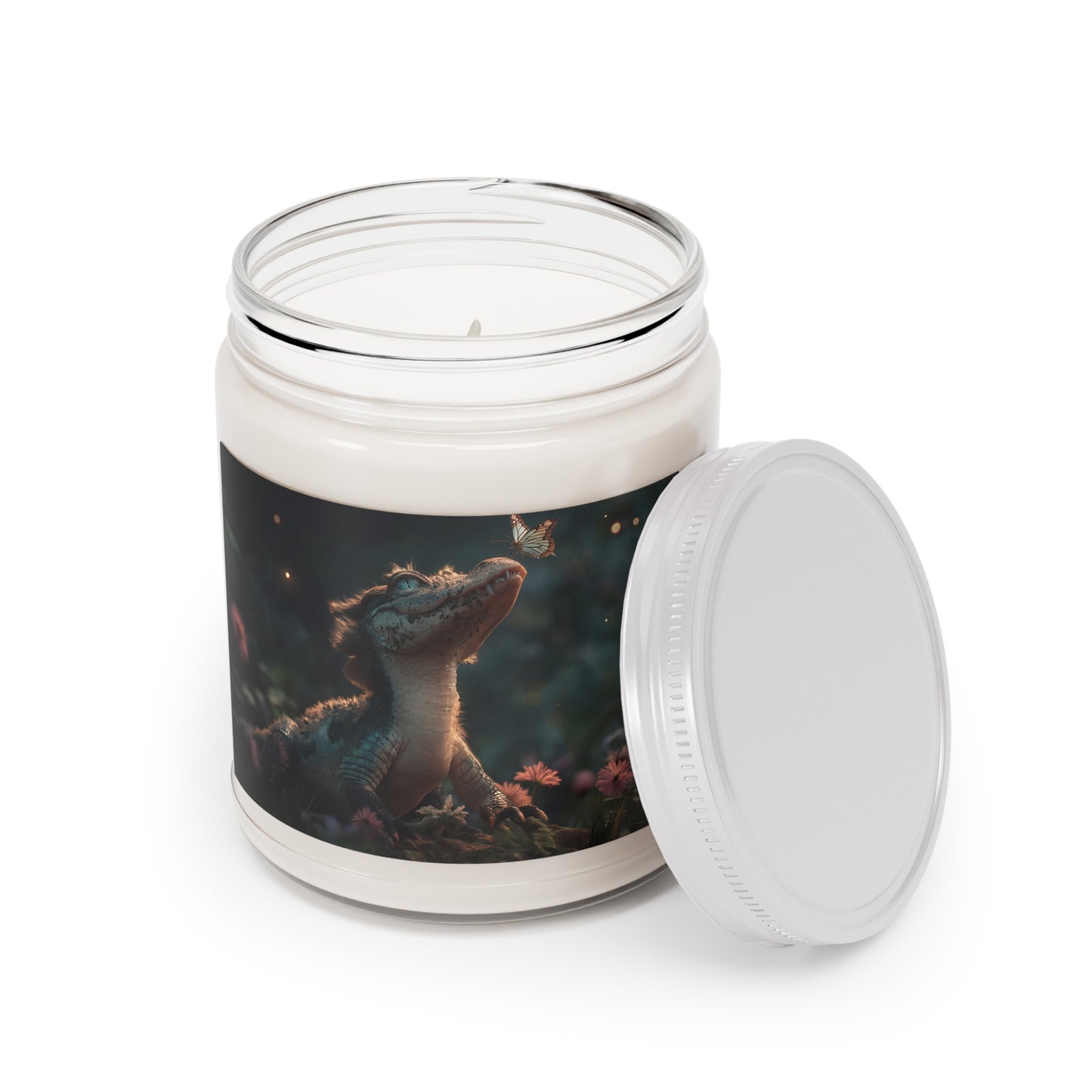 Gentle Crocodile & Butterfly Scented Soy Candles with White Lid, 9oz – Twilight Garden Whispers