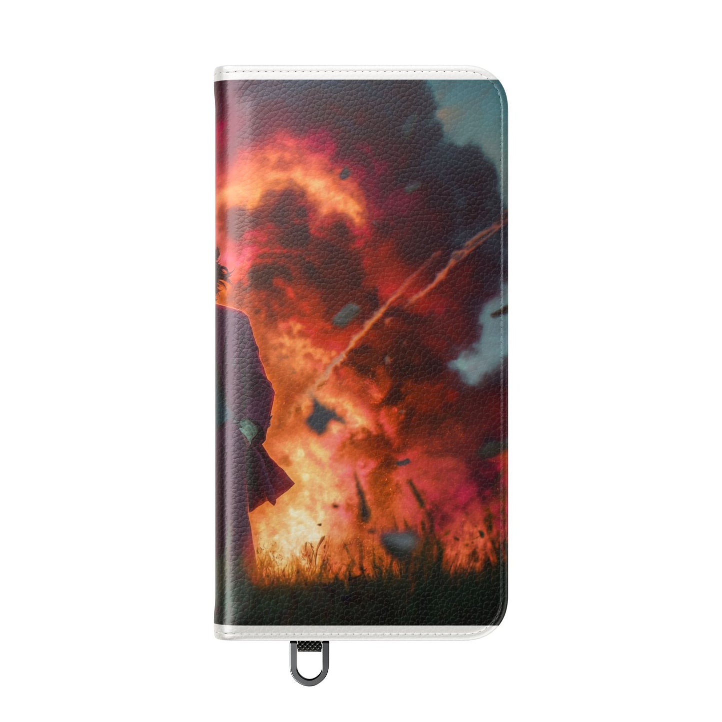 Goggles & Chaos Flip Cases – Purple Suit Amidst Fiery Explosion