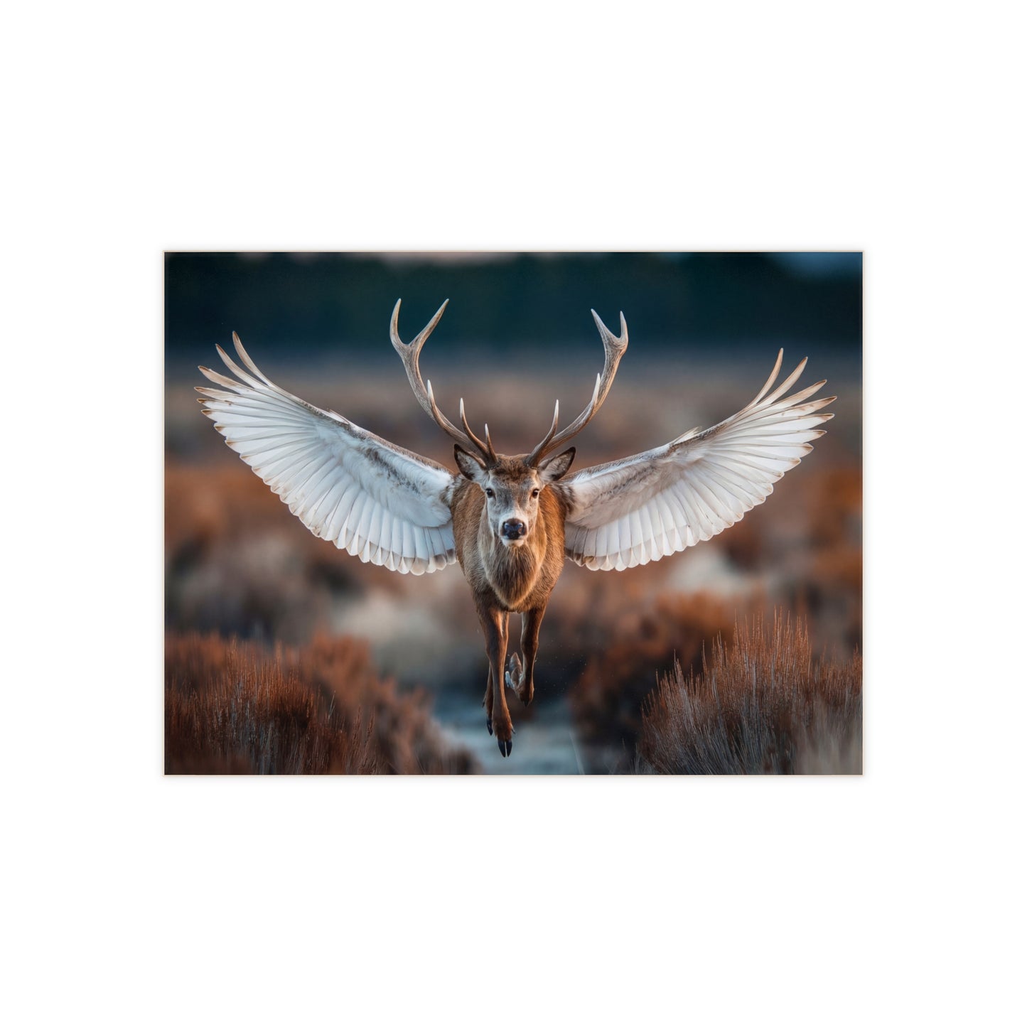 Winged Stag Ceramic Photo Tile – Forest Spirit in Flight