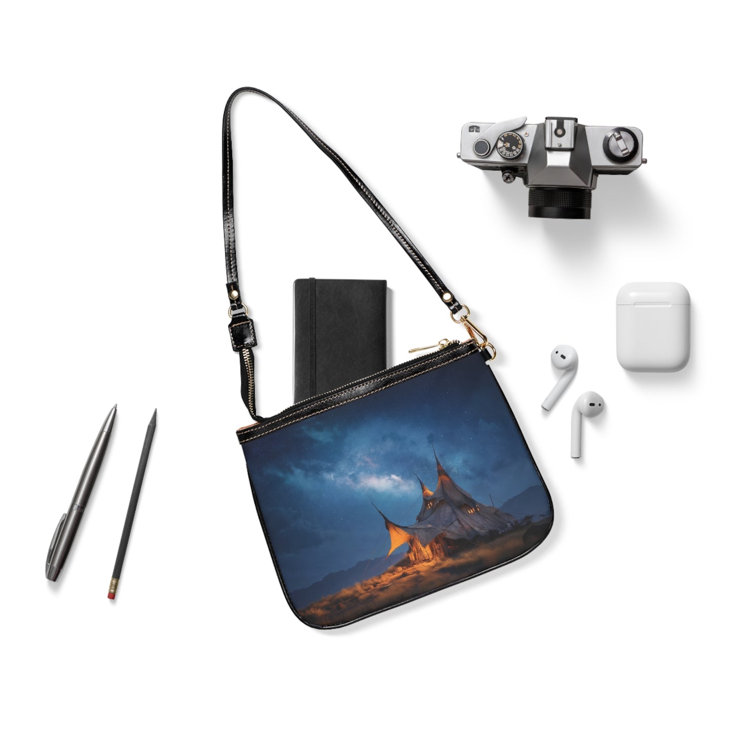 Starlit Nomad Tent Small Shoulder Bag – Milky Way Glow Under Open Skies