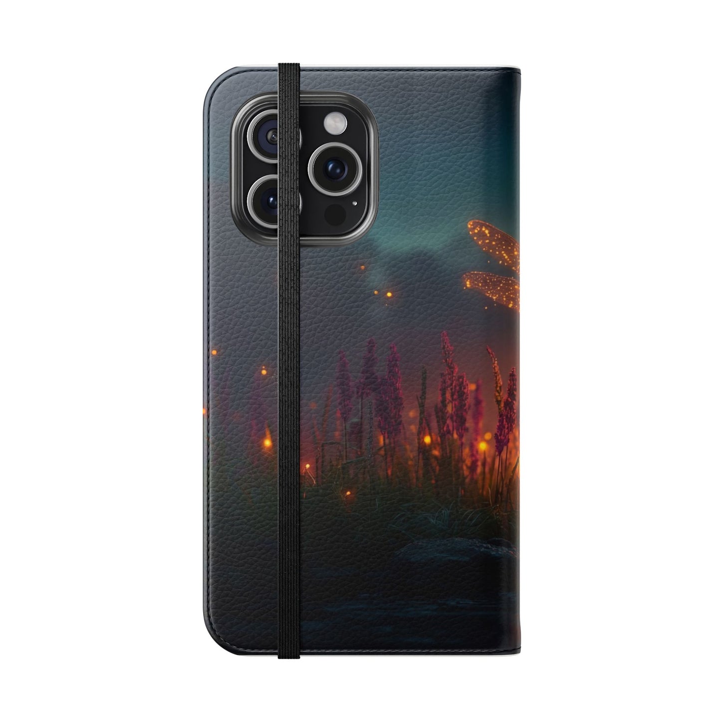 Bioluminescent Dragonfly Flip Cases – Glowing Amber Wings Over Twilight Marsh