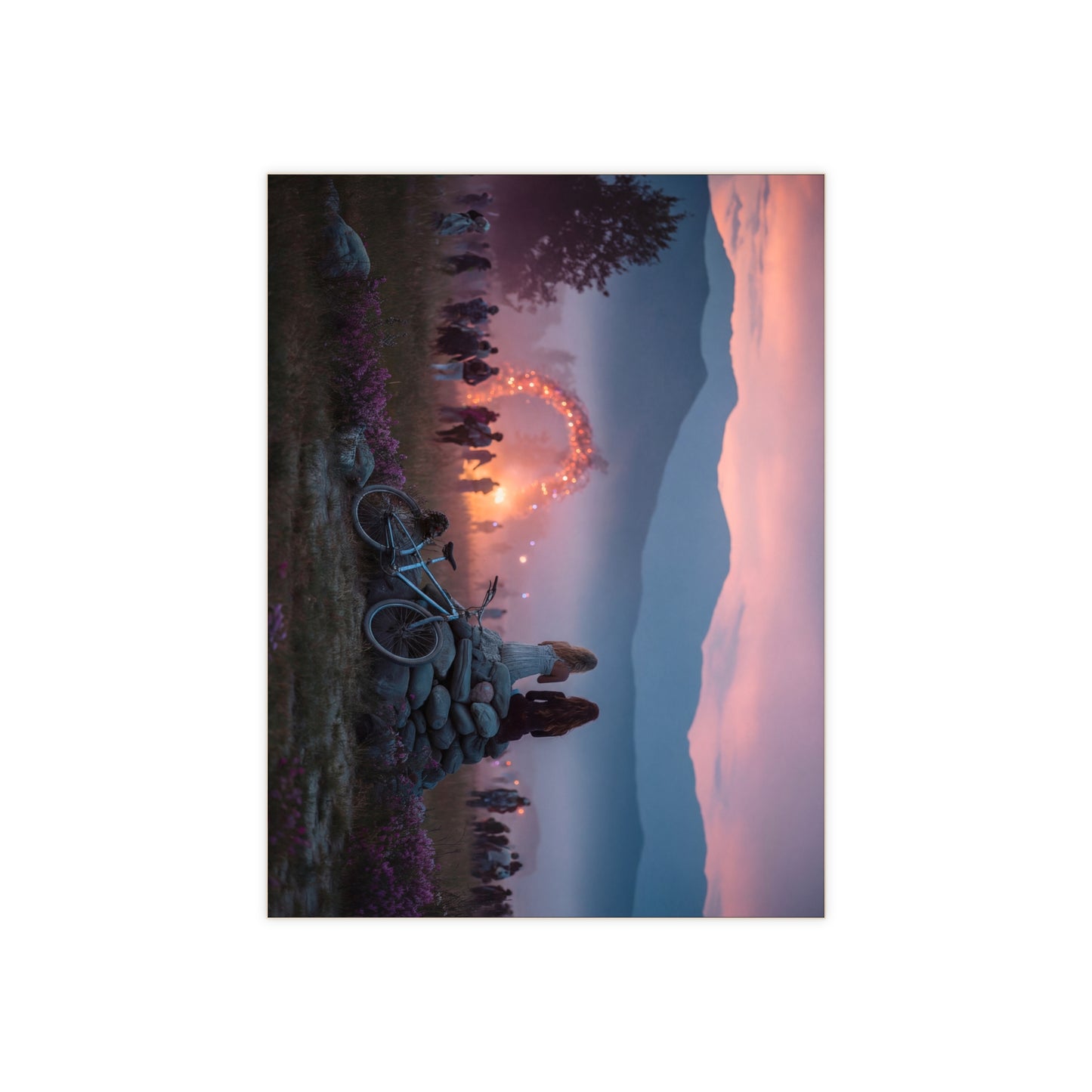 Twilight Festival Friends Ceramic Photo Tile – Shared Silence Amidst Glowing Arch