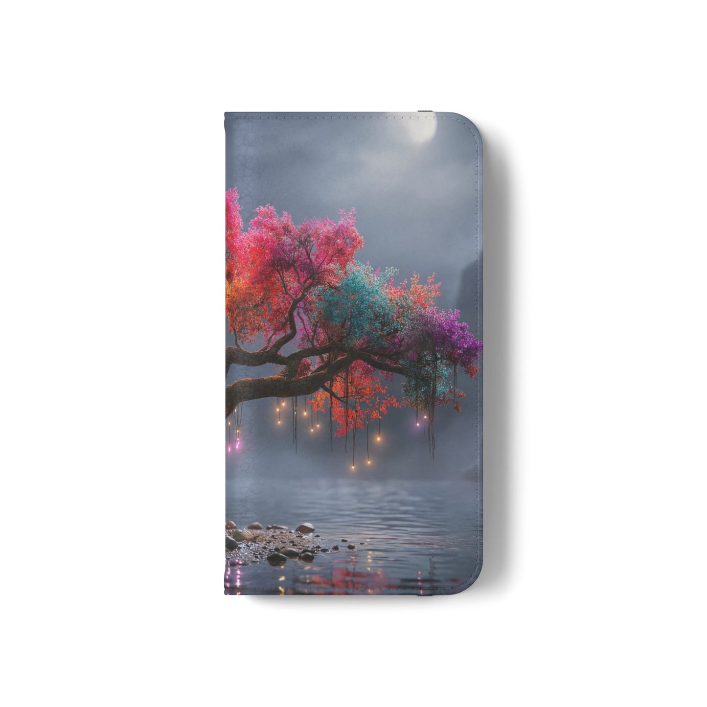 Chromatic Canopy Flip Cases – Rainbow Tree Moonlit Waterfall Scene