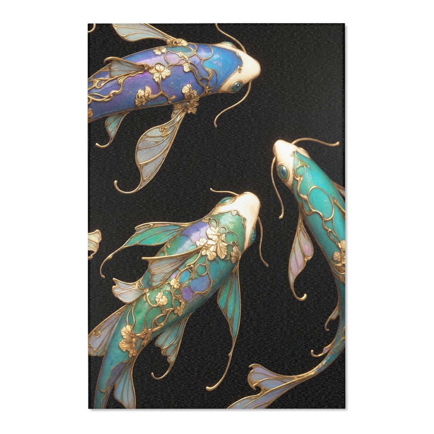Art Nouveau Koi Area Rugs – Luminous Gold & Azure Dreamscape