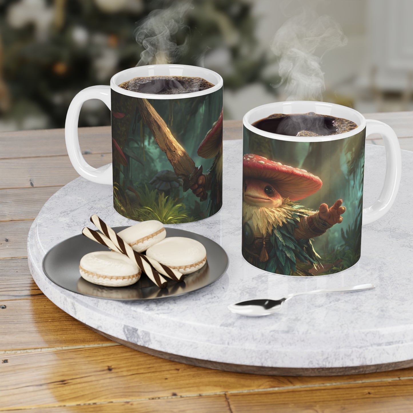 Forest Guardian Mushroom Warrior Ceramic Mugs (11oz\15oz\20oz) – Sunlit Canopy Embrace