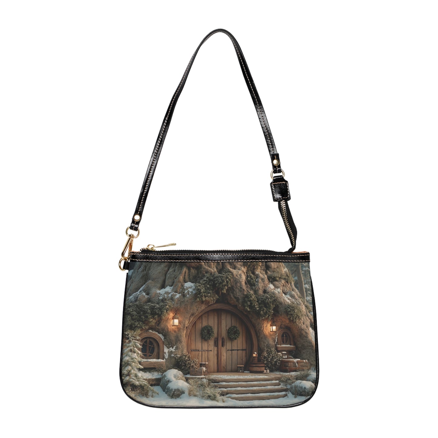 Winterwood Cottage Shoulder Bag – Snow-Dusted Treehouse Sanctuary