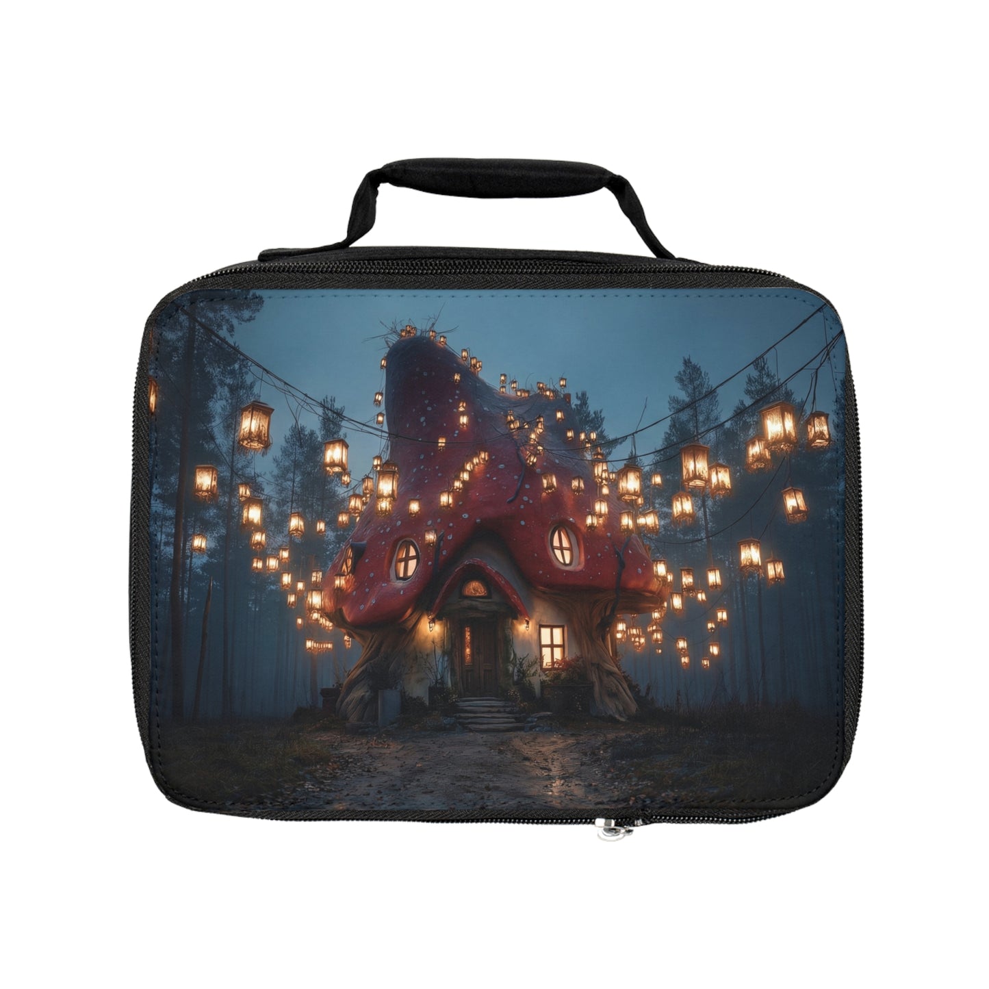 Mushroom Cottage Lanterns Lunch Bag – Whispers of the Enchanted Grove