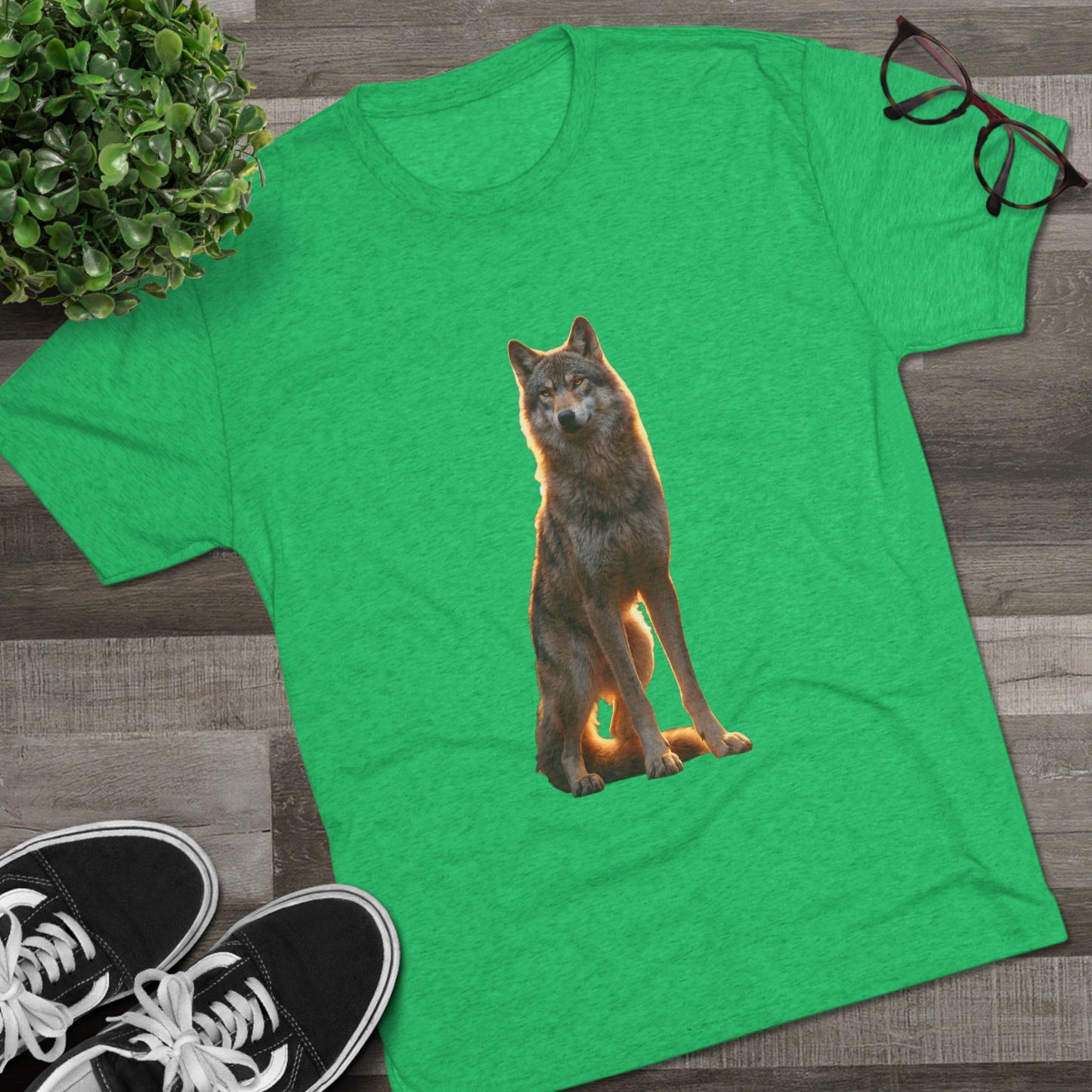 Solitary Wolf Unisex Tri-Blend Crew Tee – Golden Hour Sentinel Portrait