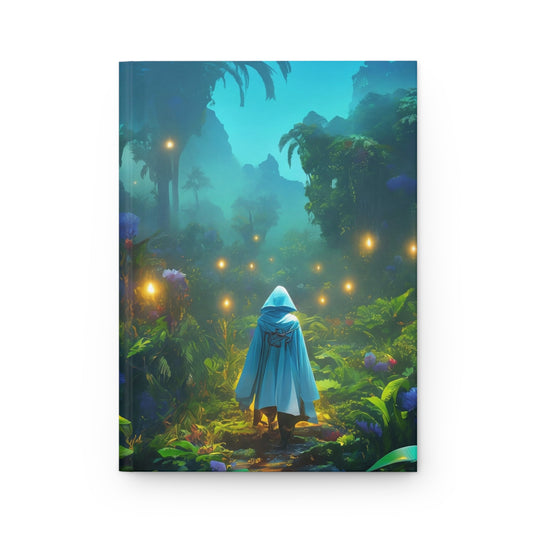 Whispering Jungle Wanderer Hardcover Journal Matte – Golden Path Through Bioluminescent Canopy