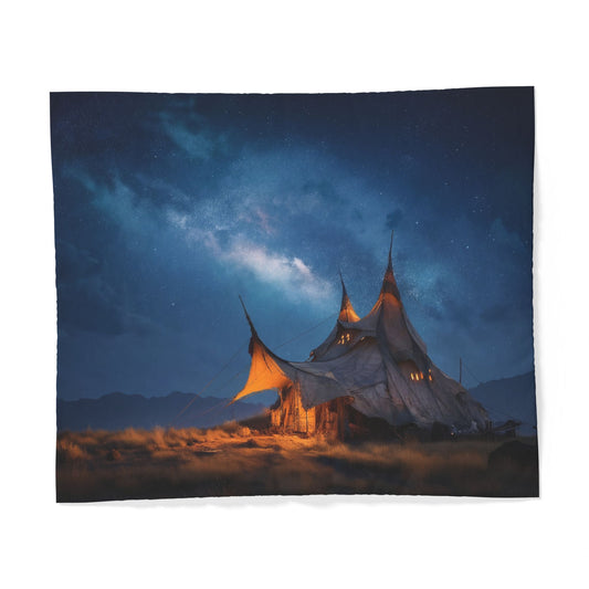 Stargazer’s Keep Cotton Duvet Cover – Lantern-Lit Desert Sentinel
