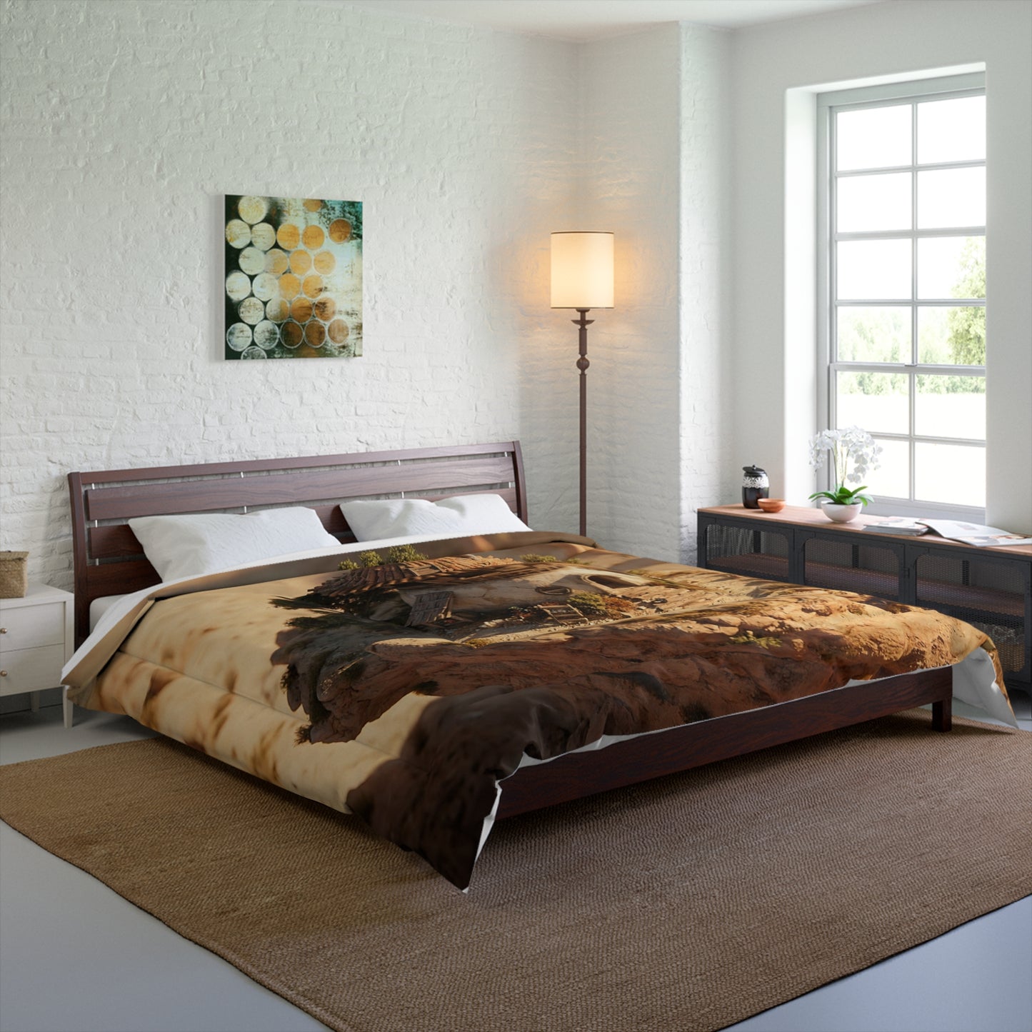 Desert Sentinel Comforter – Cliffside Cottage at Golden Hour