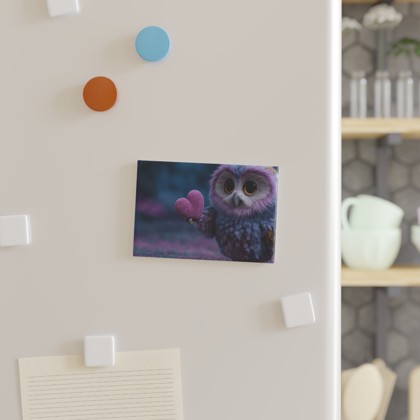 Whimsical Owl Heart Button Magnet, Rectangle (1 & 10 pcs) – Velvet-Furred Keeper of Purple Dreams