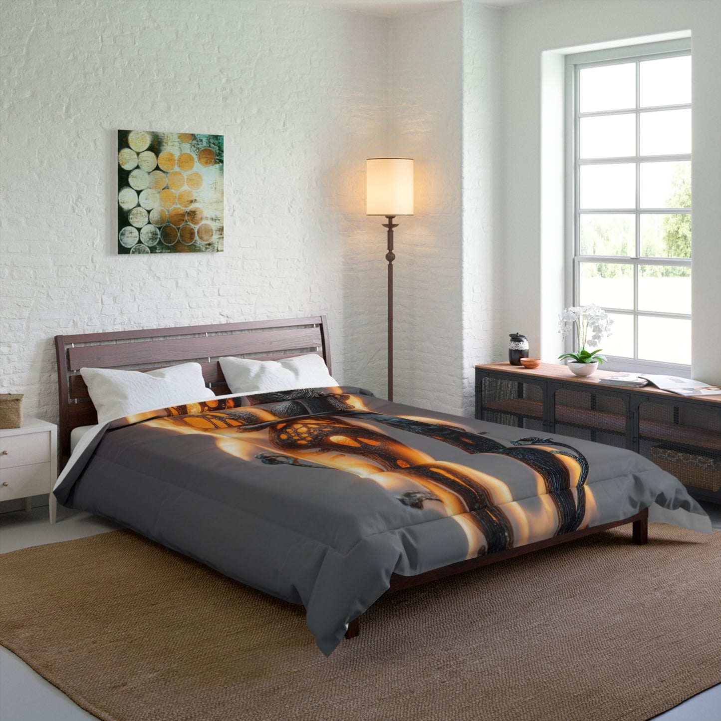 Flamebound Lovers Comforter – Intertwined Souls in Ember Glow