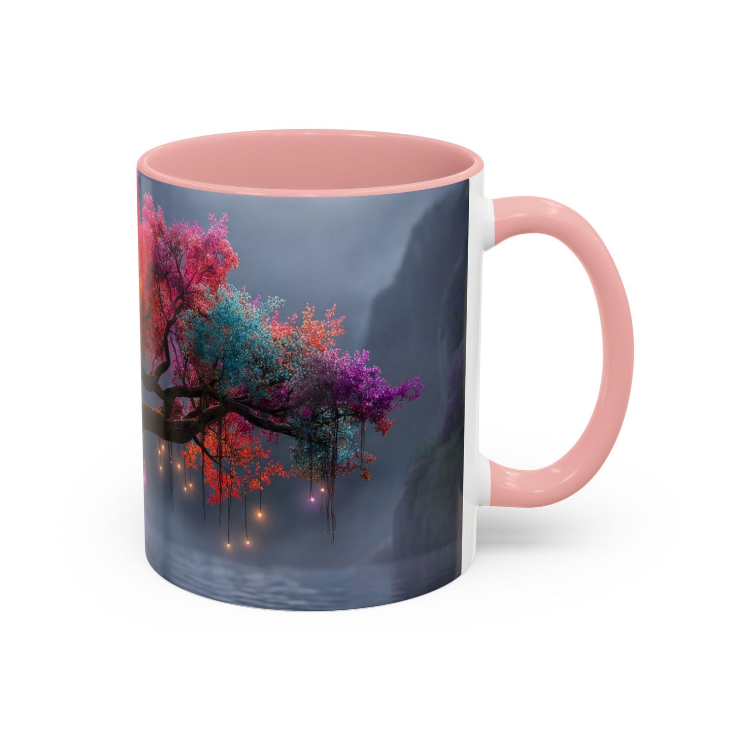 Prismatic River Tree Accent Coffee Mug (11, 15oz) – Neon Canopy Moonlight Reflections