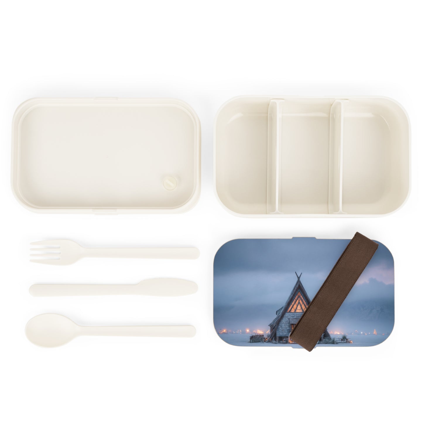 Frostbound A-Frame Cabin Bento Lunch Box – Warmth in a Winter Wonderland