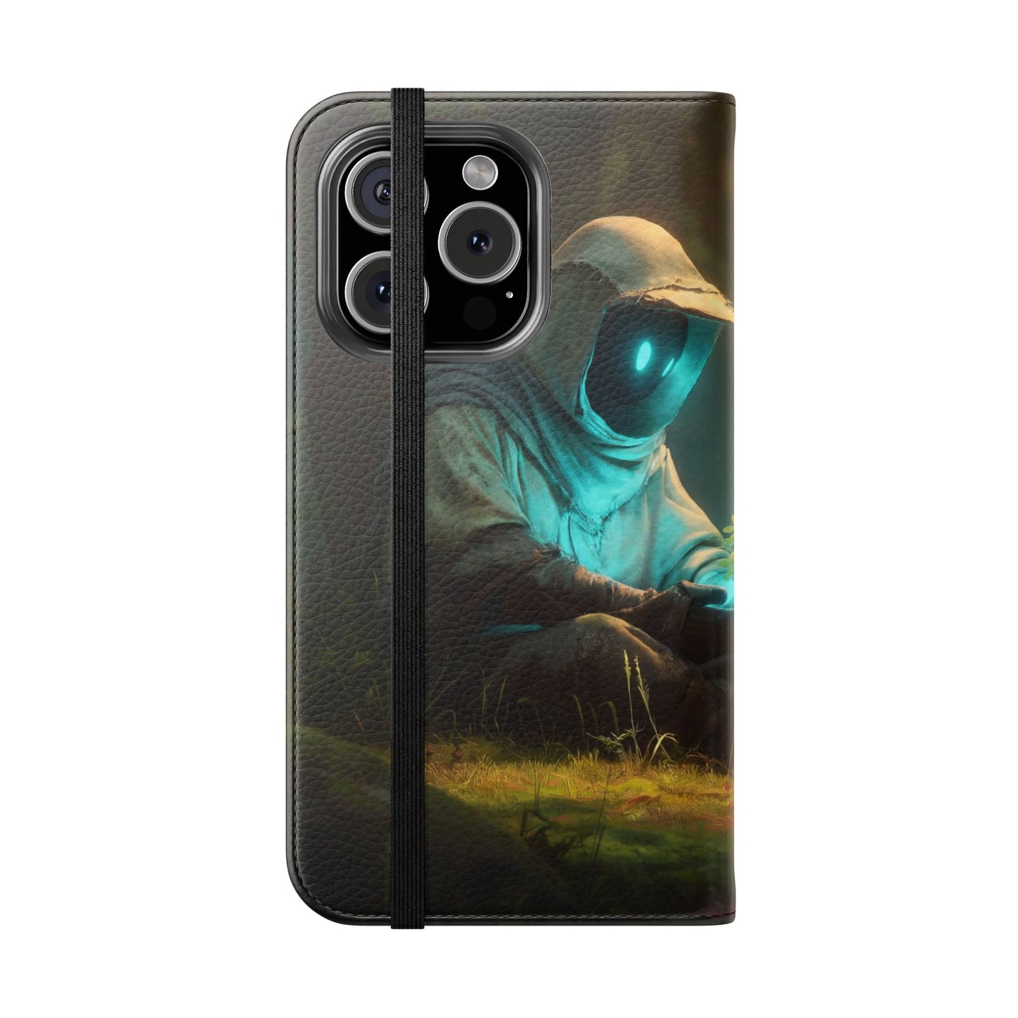 Glowing Orb Hooded Guardian Flip Cases – Bioluminescent Forest Keeper