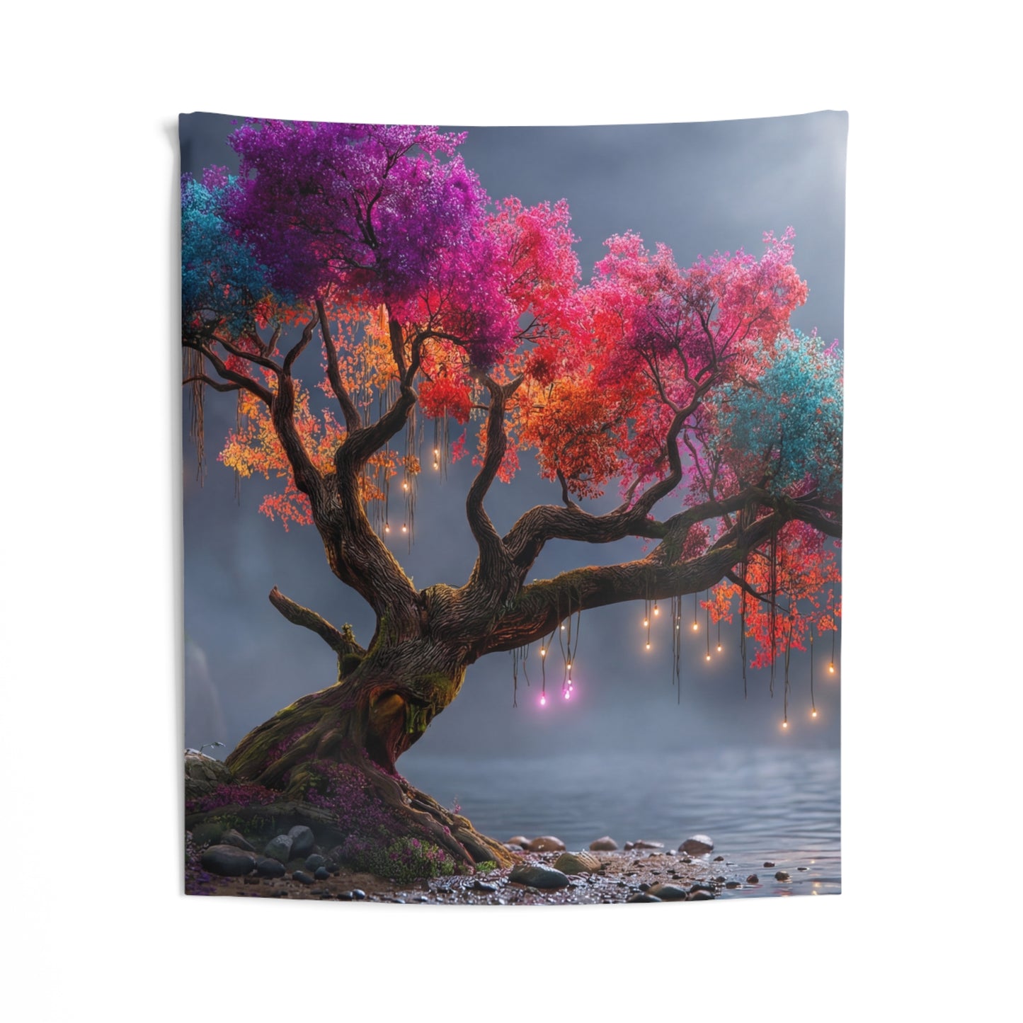 Chromatic Dream Tree Indoor Wall Tapestries – Moonlit Spectral Canopy