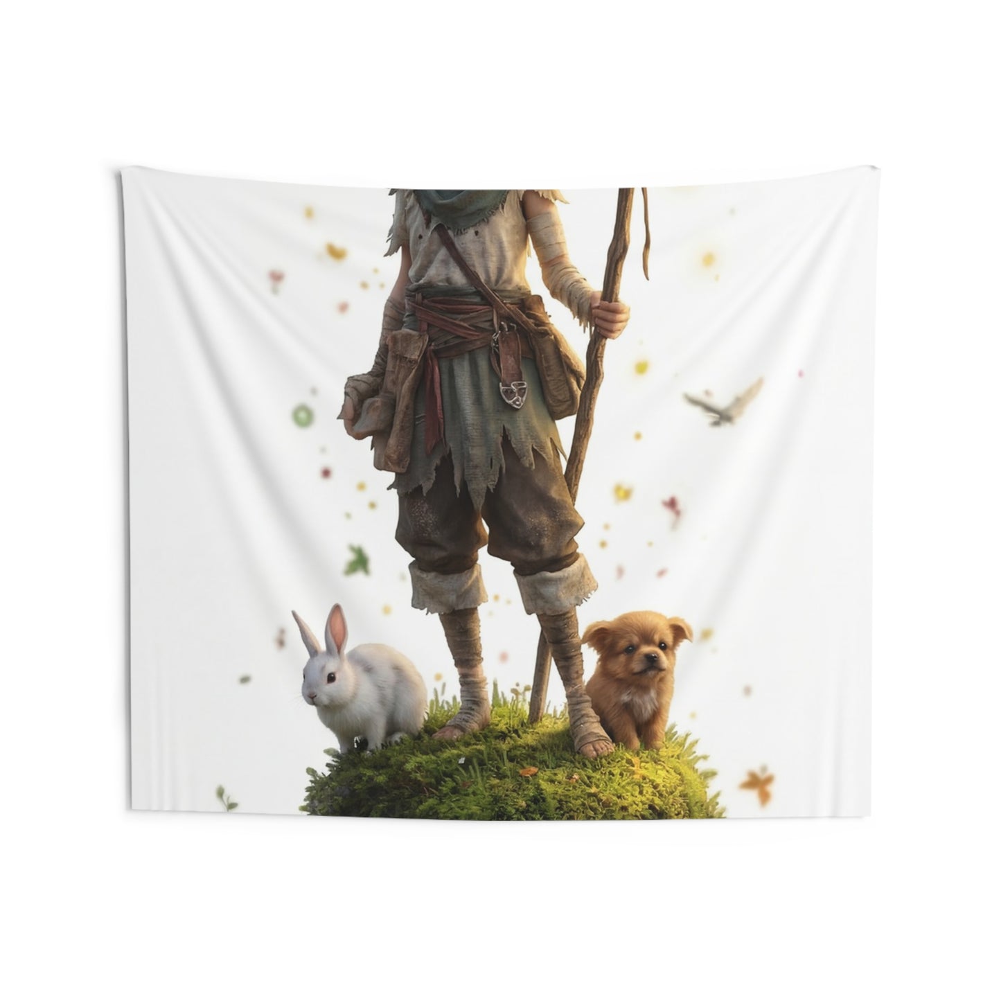 Forest Sentinel Indoor Wall Tapestries – Golden Eyed Guardian of Mossy Stones