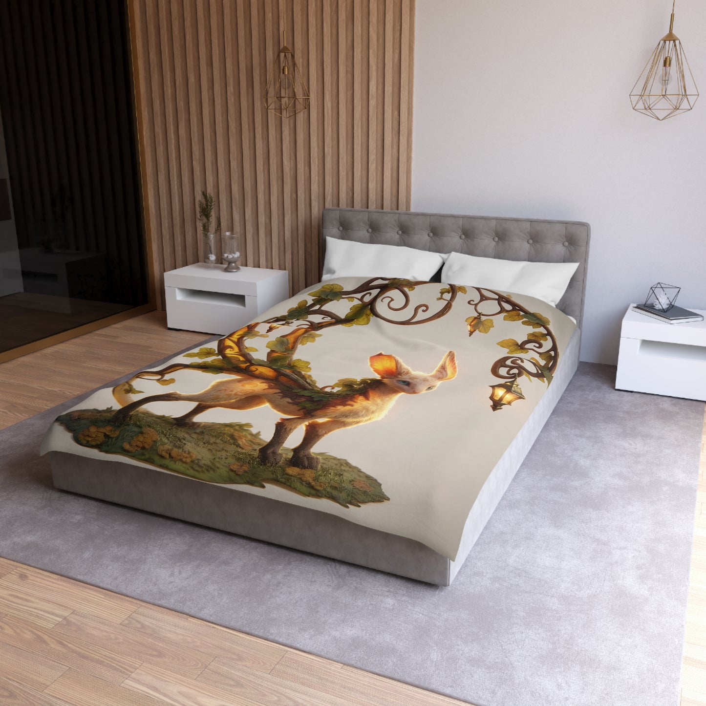 Moonlit Sentinel Microfiber Duvet Cover – Whimsical Feline Guardian Dreamscape