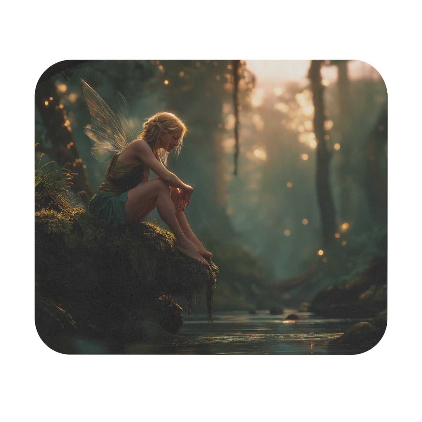 Forest Fairy by the Stream Mouse Pad – Golden Hour Whispers
