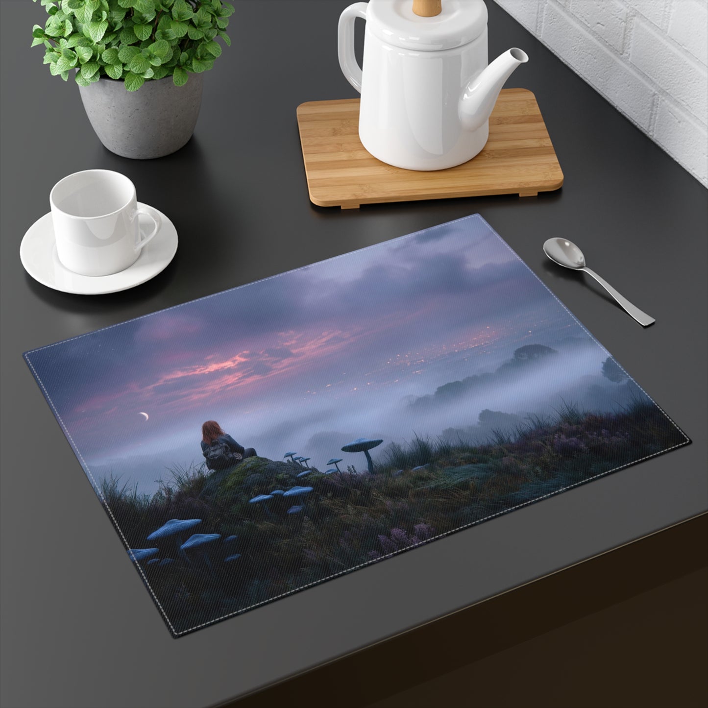 Moonlit Wanderer Placemat – Twilight Over the Misty Vale