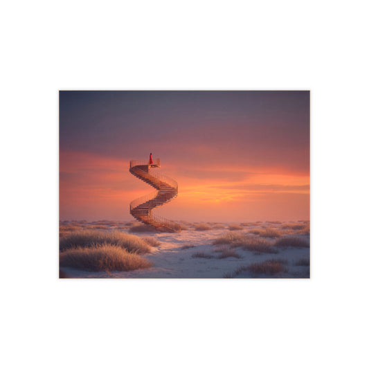 Solitary Spiral Staircase Ceramic Photo Tile – Sunset Ascension in a Whispering Dune