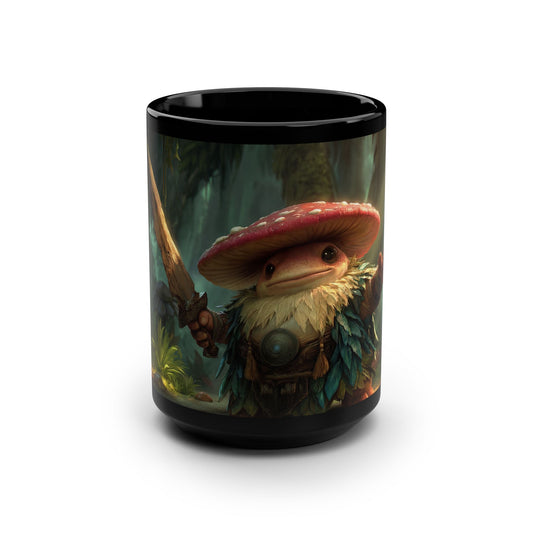 Mushroom Knight Black Mug, 15oz – Verdant Guardian with Sword