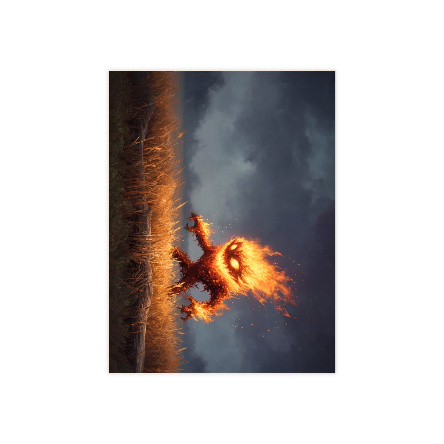 Fire Spirit in the Twilight Field Ceramic Photo Tile – Ember Guardian of the Stormy Meadow