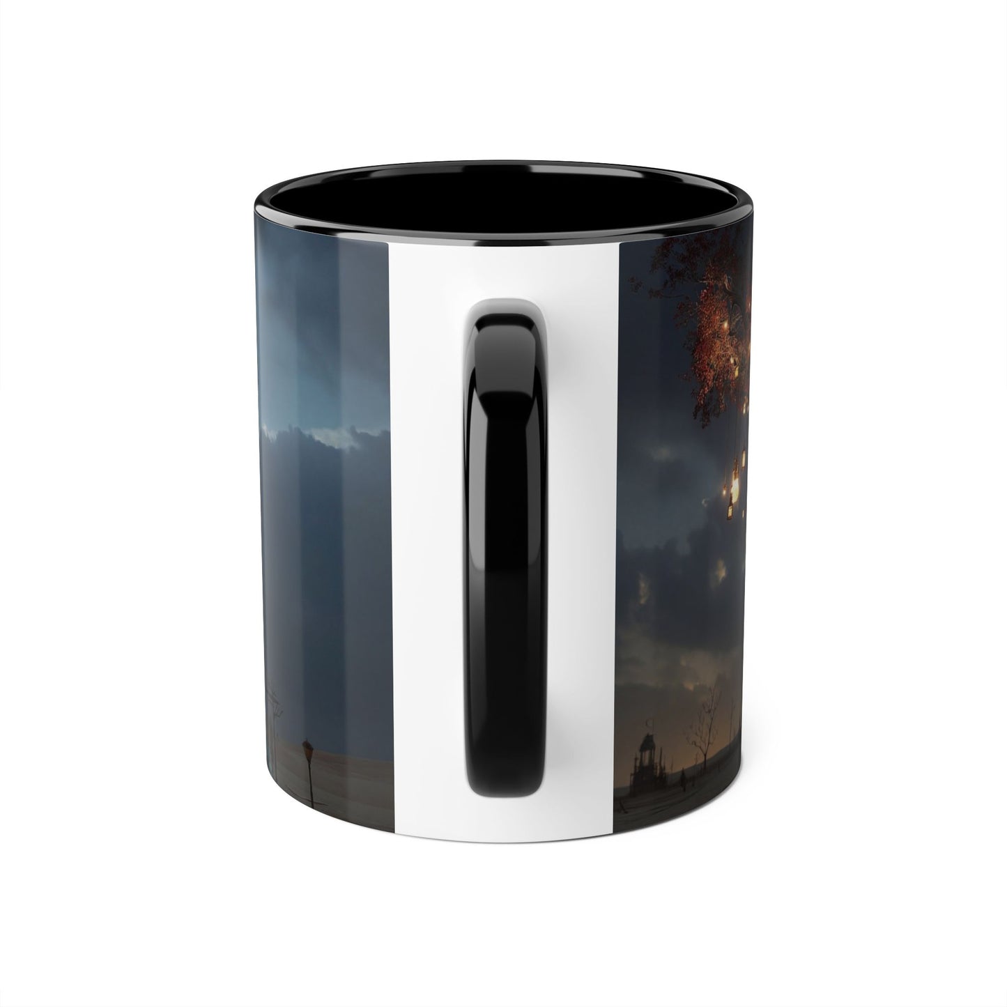 Lantern-Heavy Tree Accent Mugs, 11oz – Amber Glow Over Blue-Glowing Roots