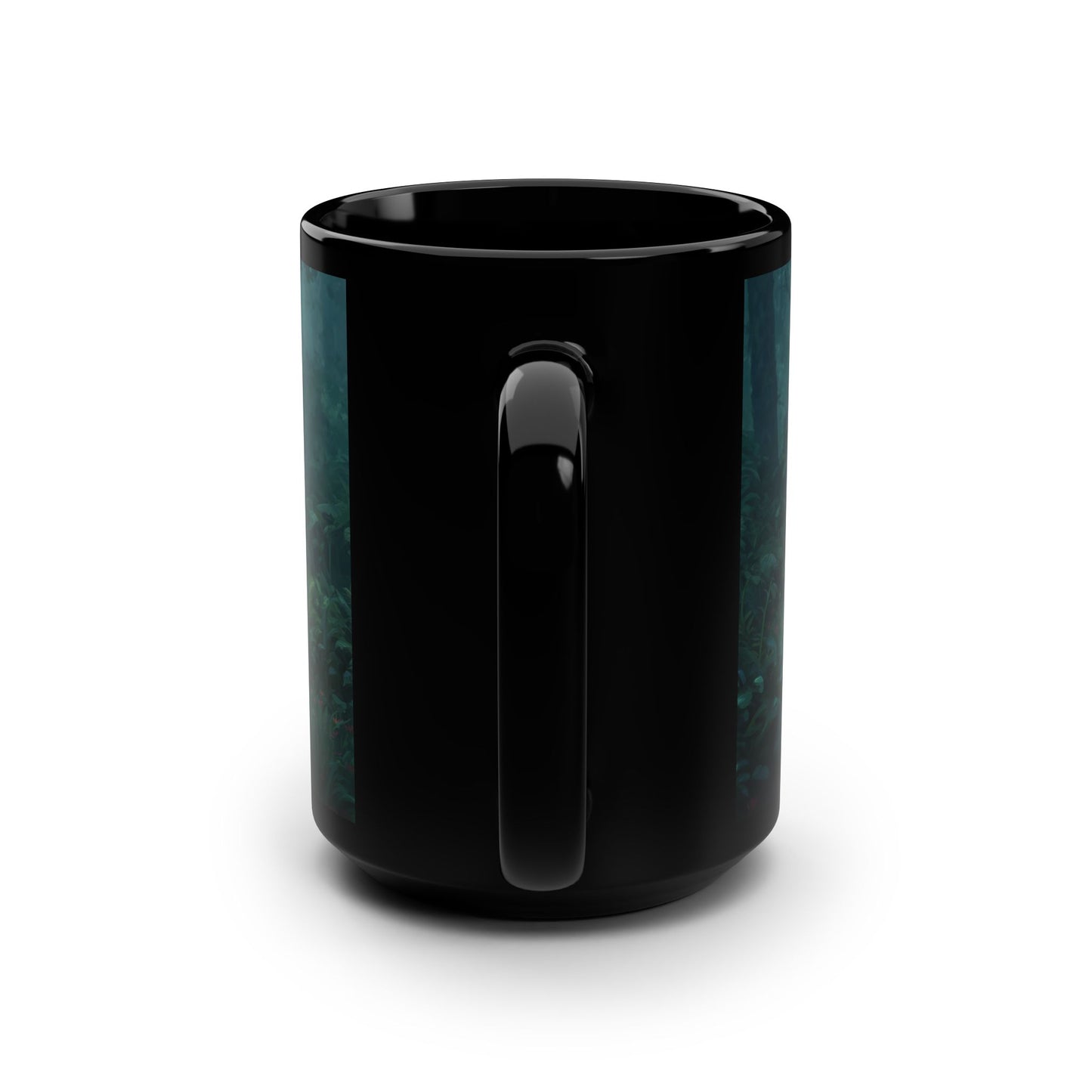 Elf Sentinel Guardian Black Mug, 15oz – Misty Forest Watcher