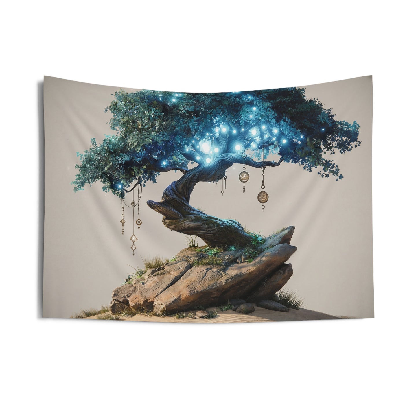 Celestial Wisdom Tree Indoor Wall Tapestries – Luminous Grove in the Desert