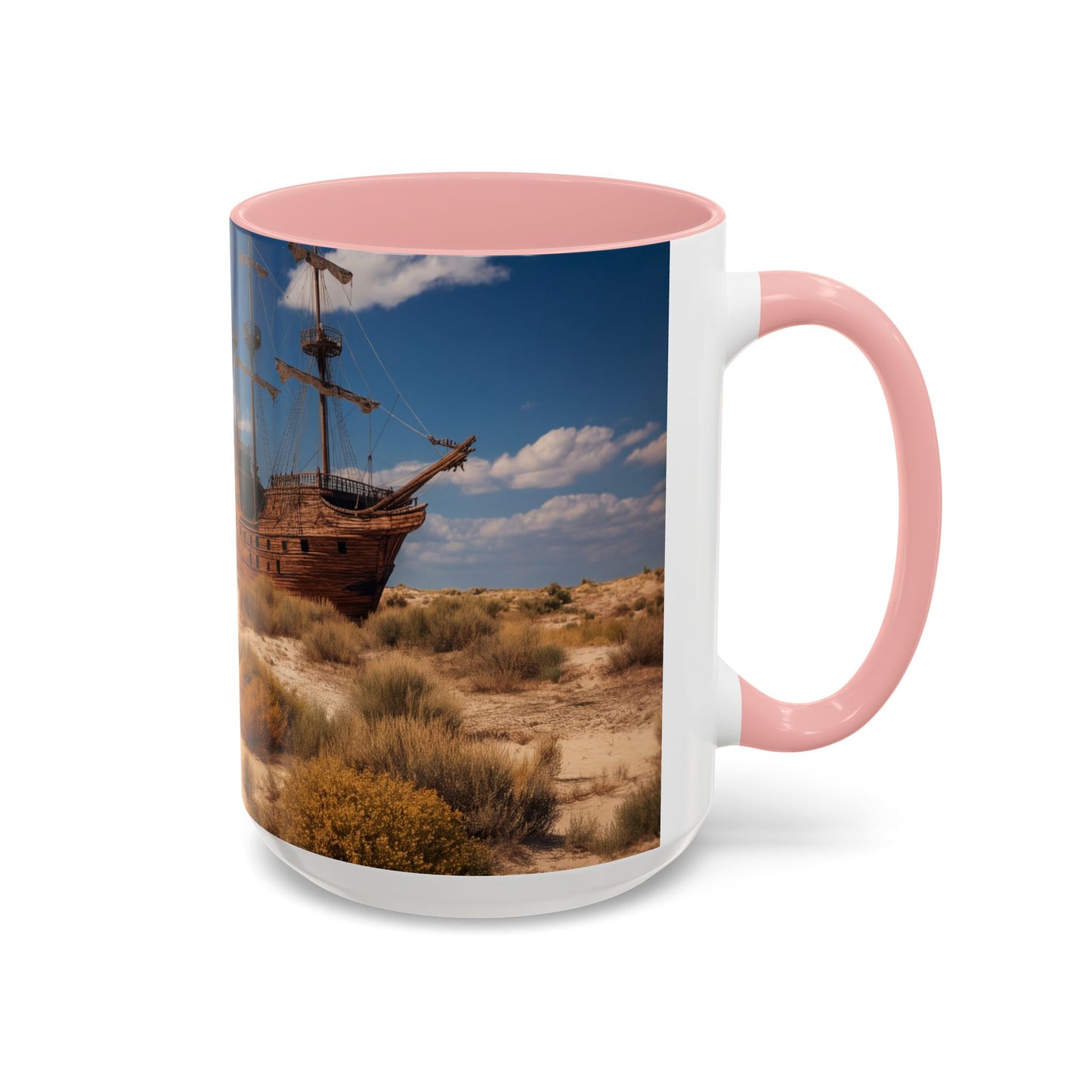 Desert Shipwreck Accent Coffee Mug (11, 15oz) – Golden Sandscape Voyage