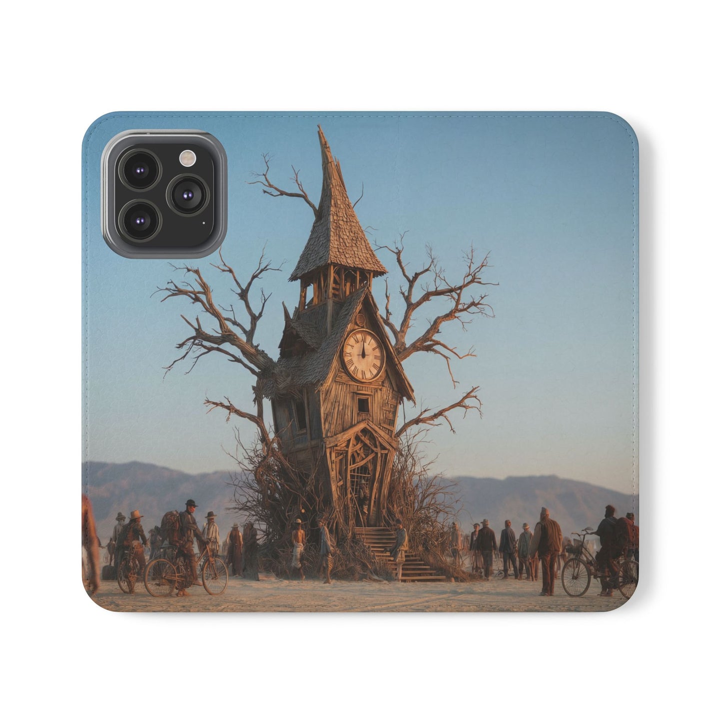 Clocktower Wanderers Flip Cases – Dusty Desert Sentinel Scene