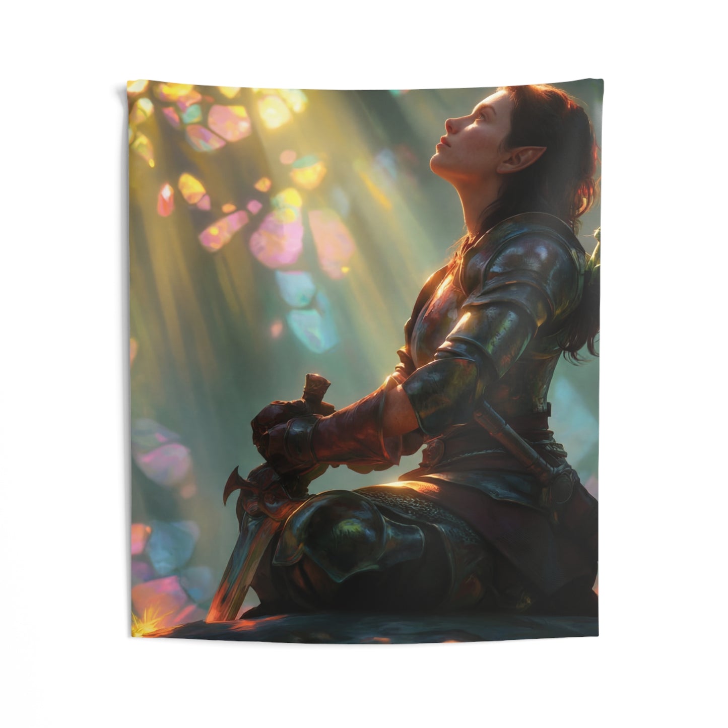 Elven Warrior in Crystal Grove Indoor Wall Tapestries – Sunbeam Sanctuary