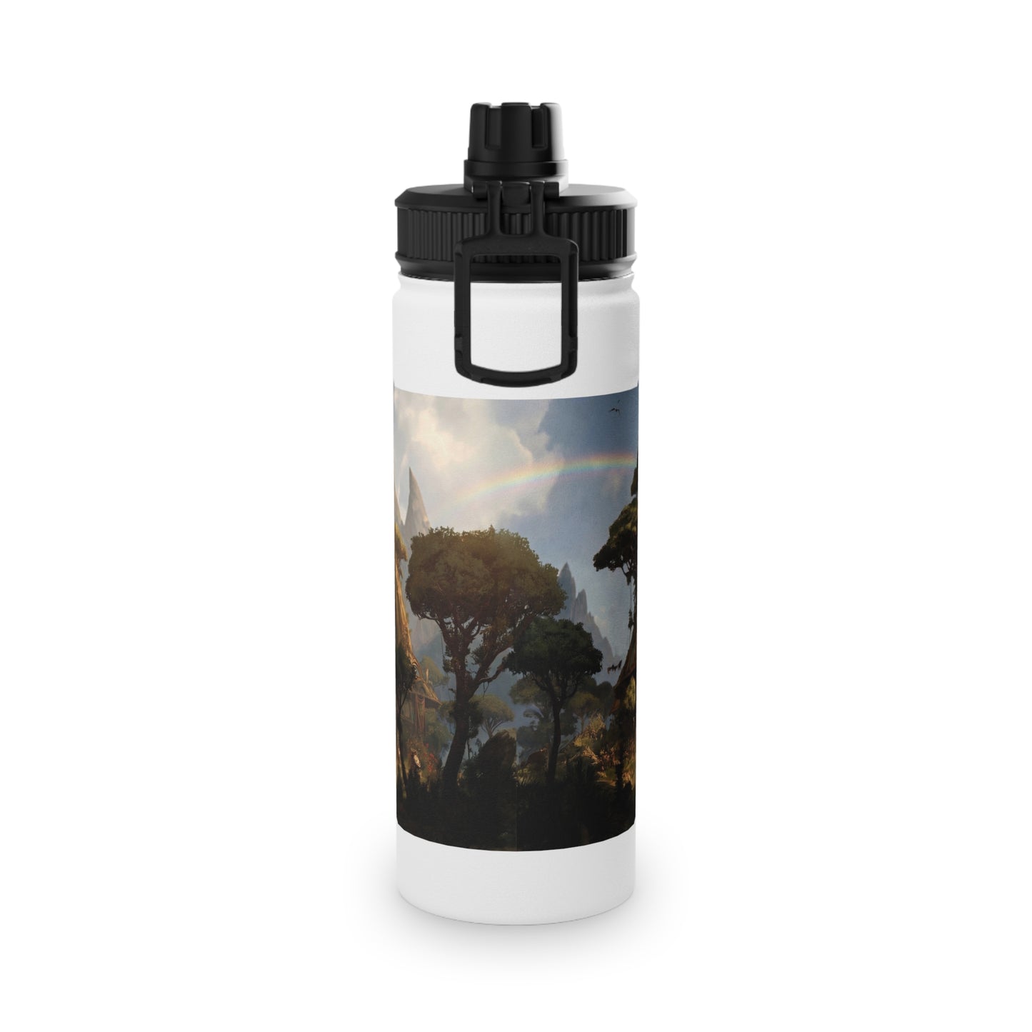 Tree Bridge Sanctuary Stainless Steel Water Bottle, Sports Lid – Where Two Rainbows Meet