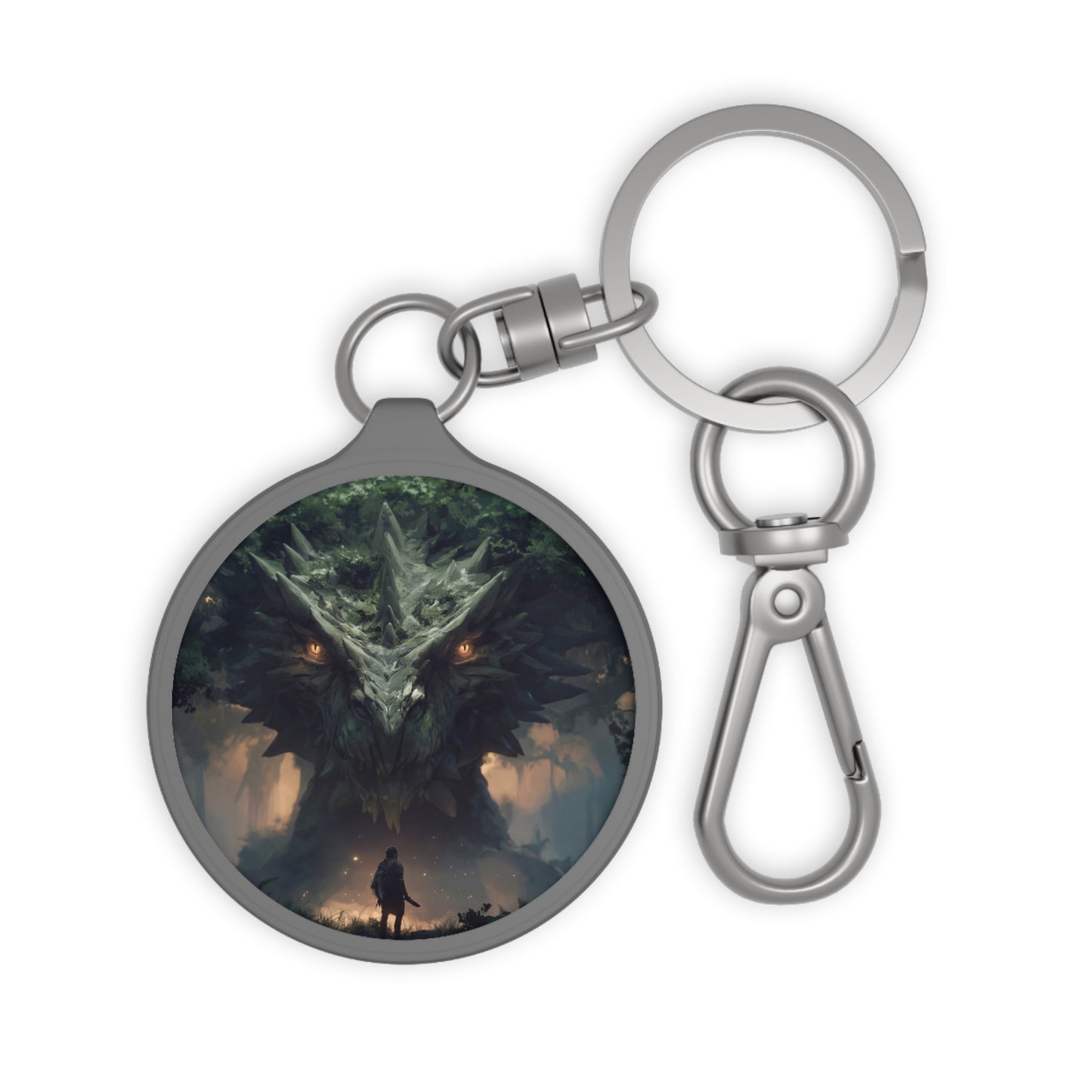 Ancient Dragon Guardian Keyring Tag – Forest Throne of Moss and Ember