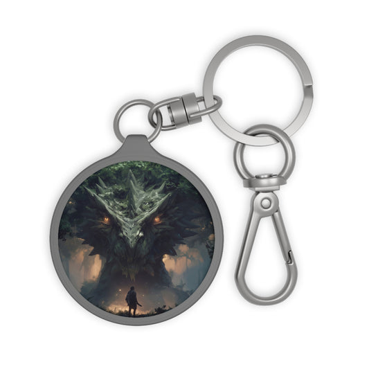 Ancient Dragon Guardian Keyring Tag – Forest Throne of Moss and Ember