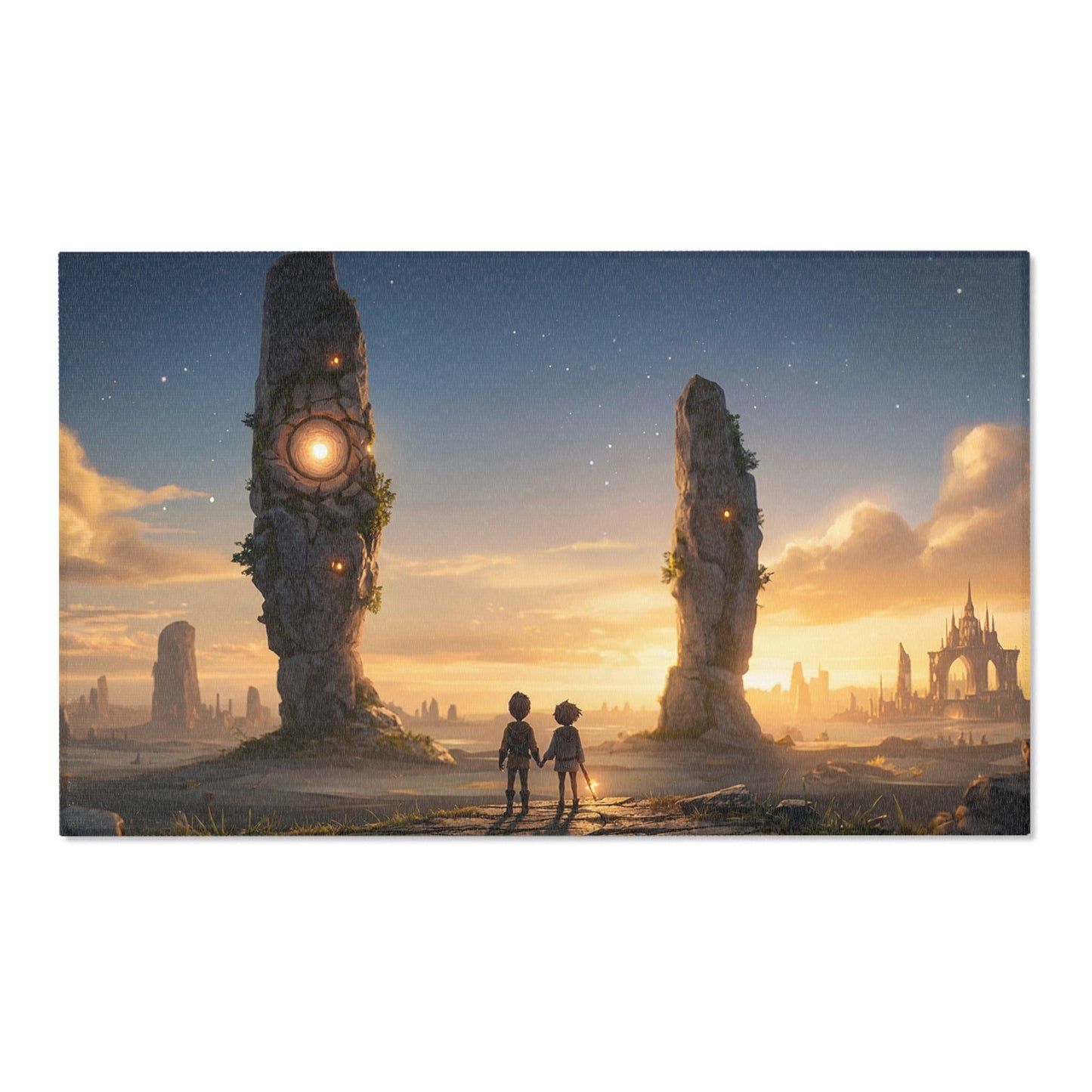 Twin Monoliths Area Rug – Starlit Gatekeepers at Sunset