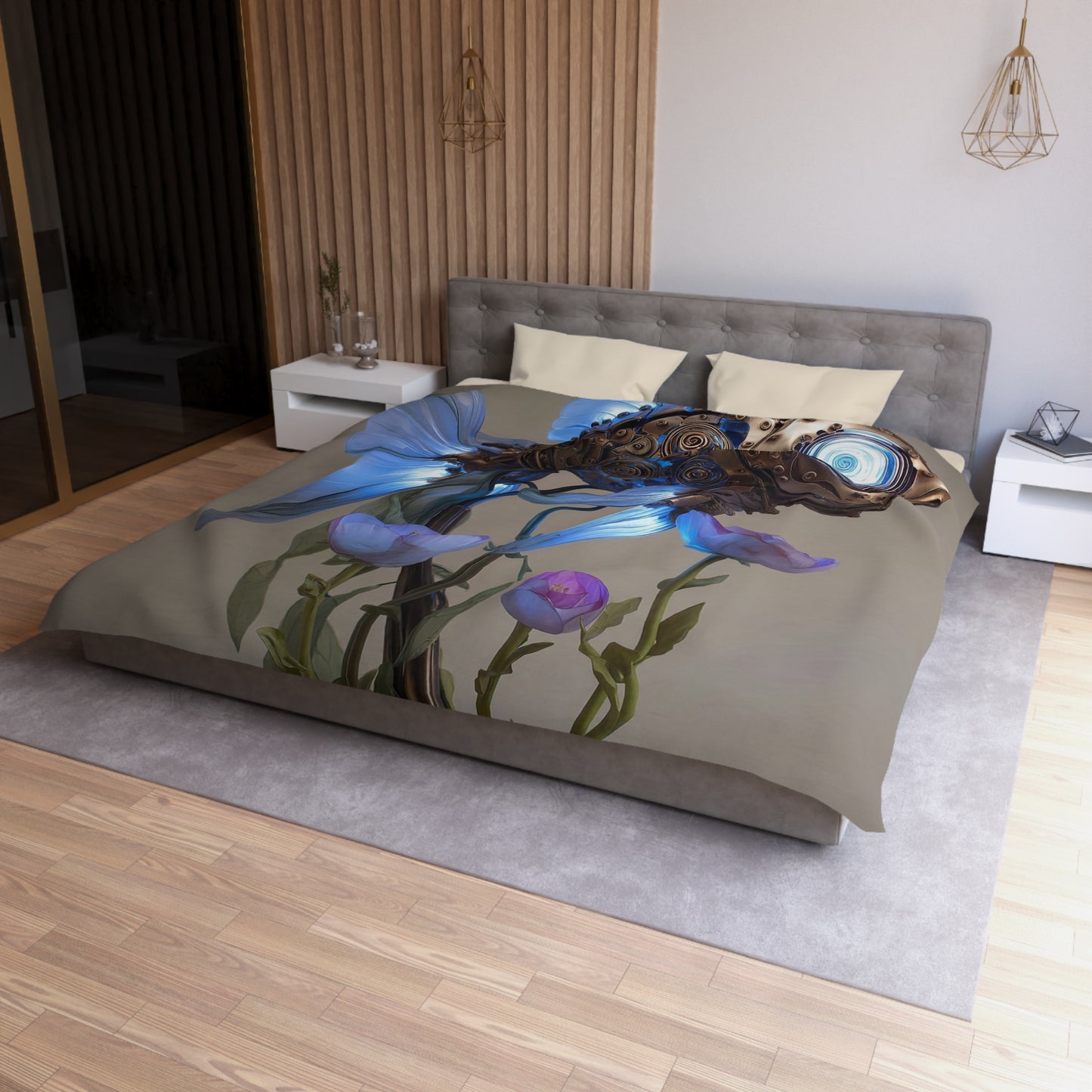 Steampunk Goldfish Microfiber Duvet Cover – Liquid Light Beneath the Bloom