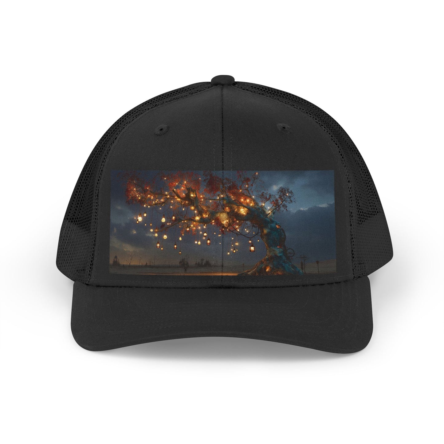 Lantern Tree Trucker Retro Hat – Blue Bark Nightlight Canopy