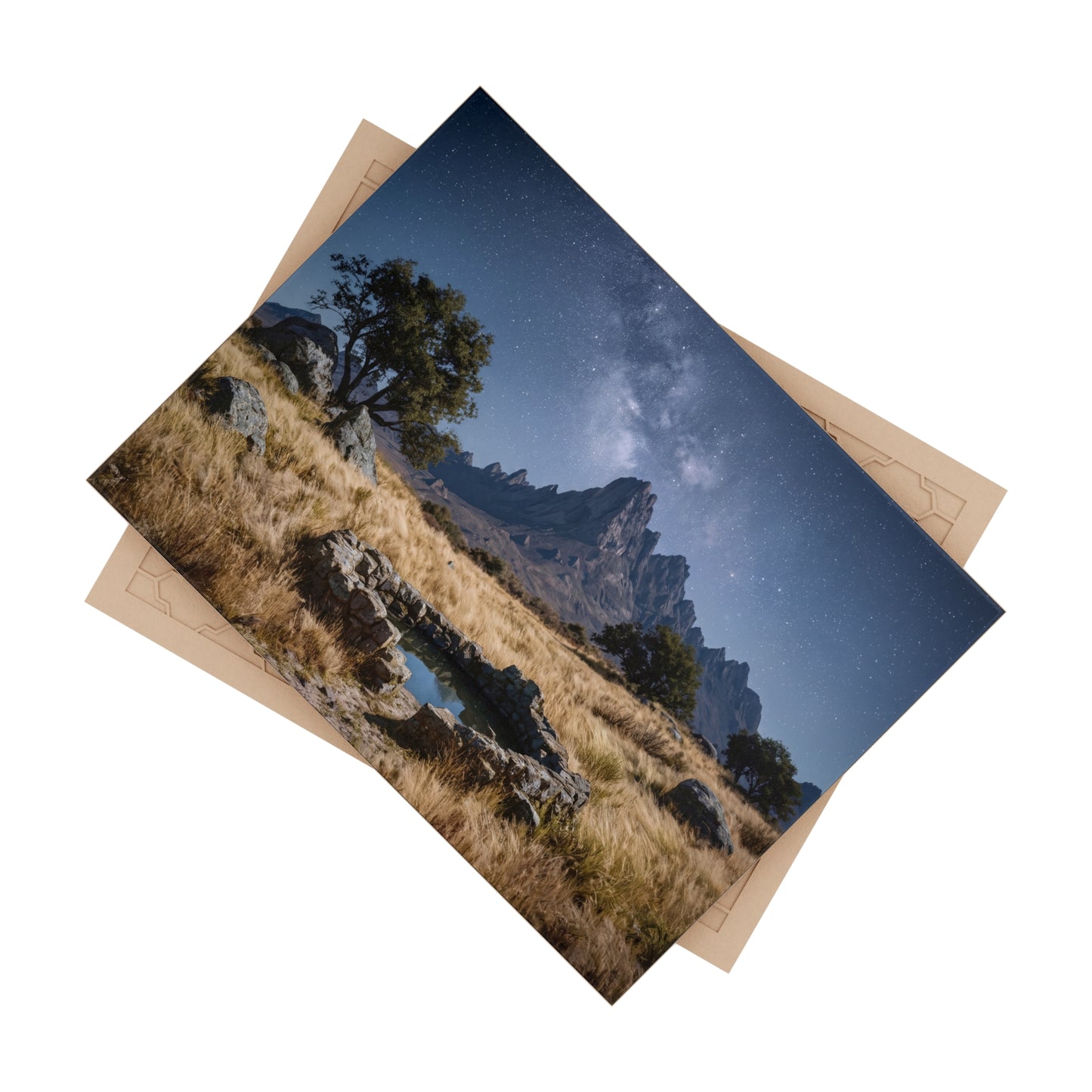 Starlit Mountain Spring Ceramic Photo Tile – Whispering Peaks Under Milky Way