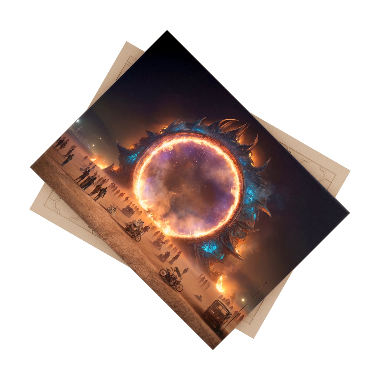 Cosmic Gateway Ceramic Photo Tile – Burning Portal in the Desert Night