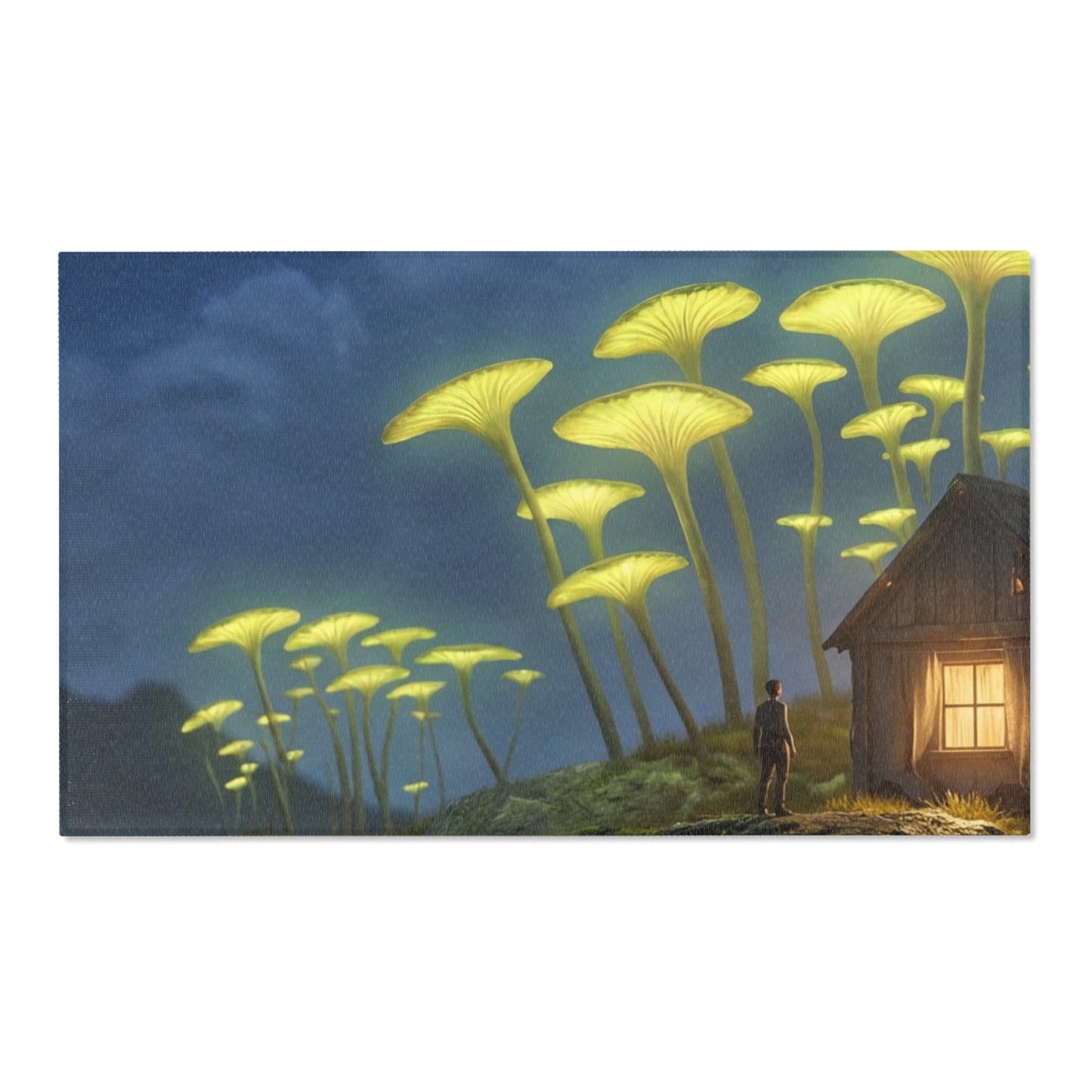 Luminescent Mushroom Cottage Rug – Twilight Haven by the Lake