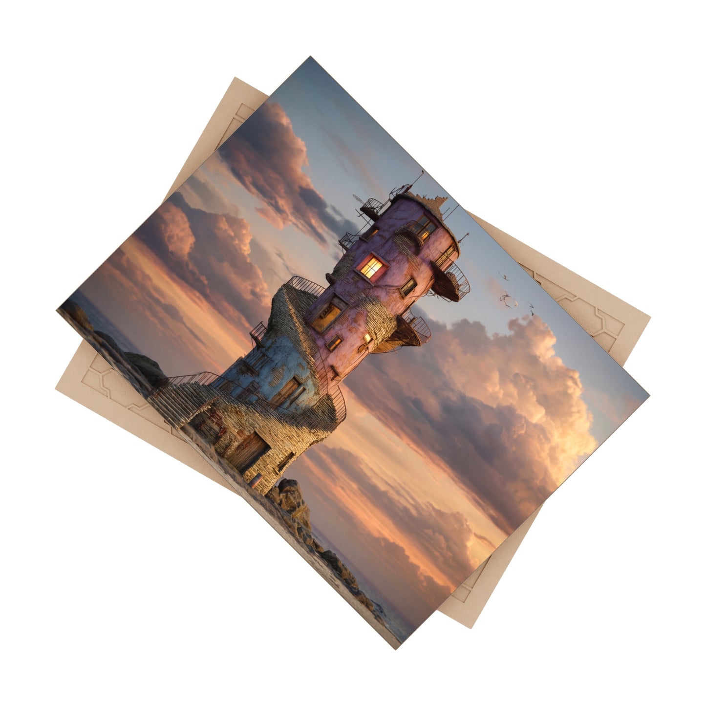 Abandoned Lighthouse Ceramic Photo Tile – Twilight’s Warm Embrace