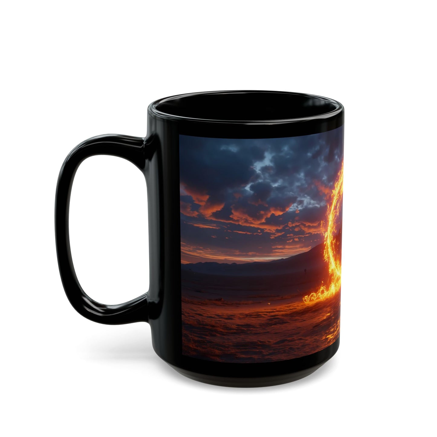 Fiery Portal Black Mug – Sunset Gateway to Another Realm