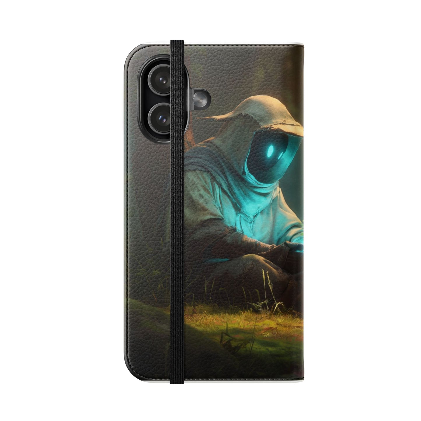 Glowing Orb Hooded Guardian Flip Cases – Bioluminescent Forest Keeper