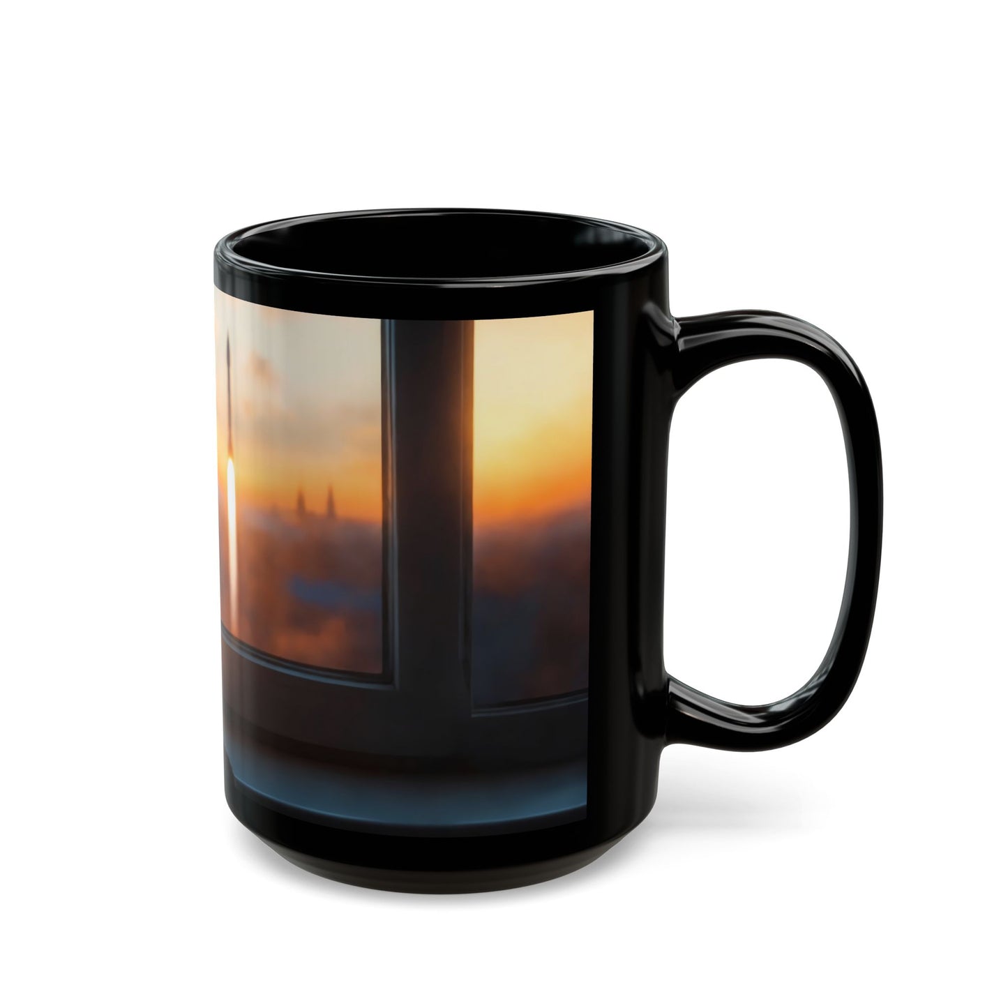 Cats Watching Rocket Launch Black Mug – Sunset Skywatchers