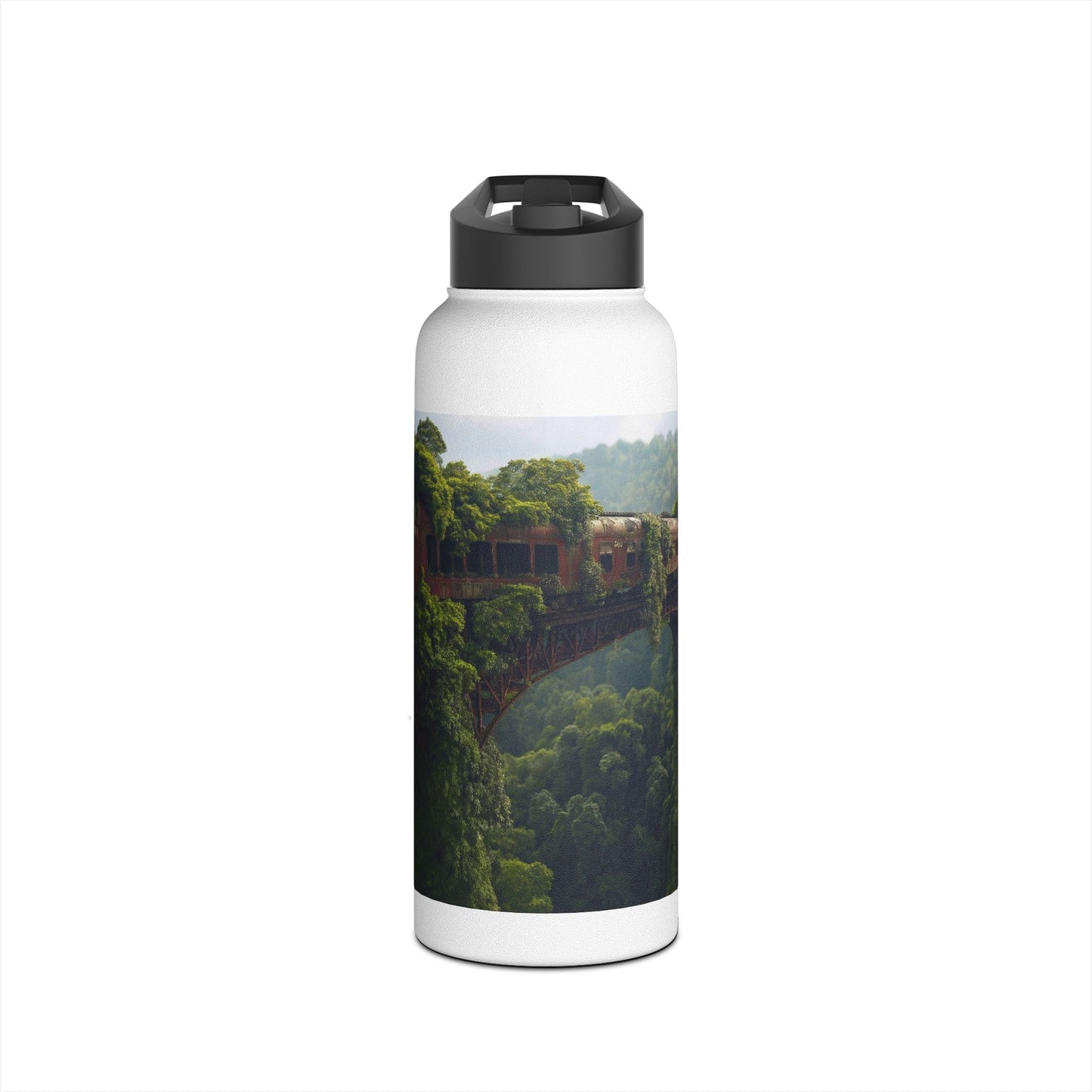 Overgrown Train Bridge Water Bottle – Verdant Ruin Dreamscape